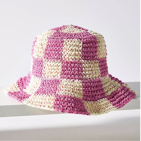 Anthropologie Wyeth Checkered Straw Bucket Hat NEW!! - Picture 6 of 9